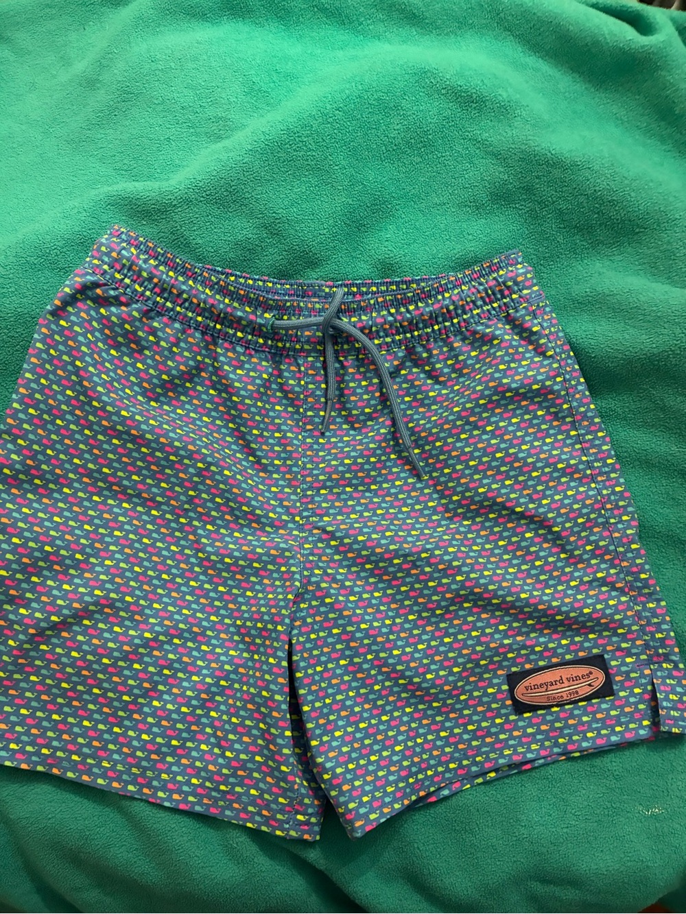 Vineyard Vines Swim Trunks with Neon Whale Print Size 6